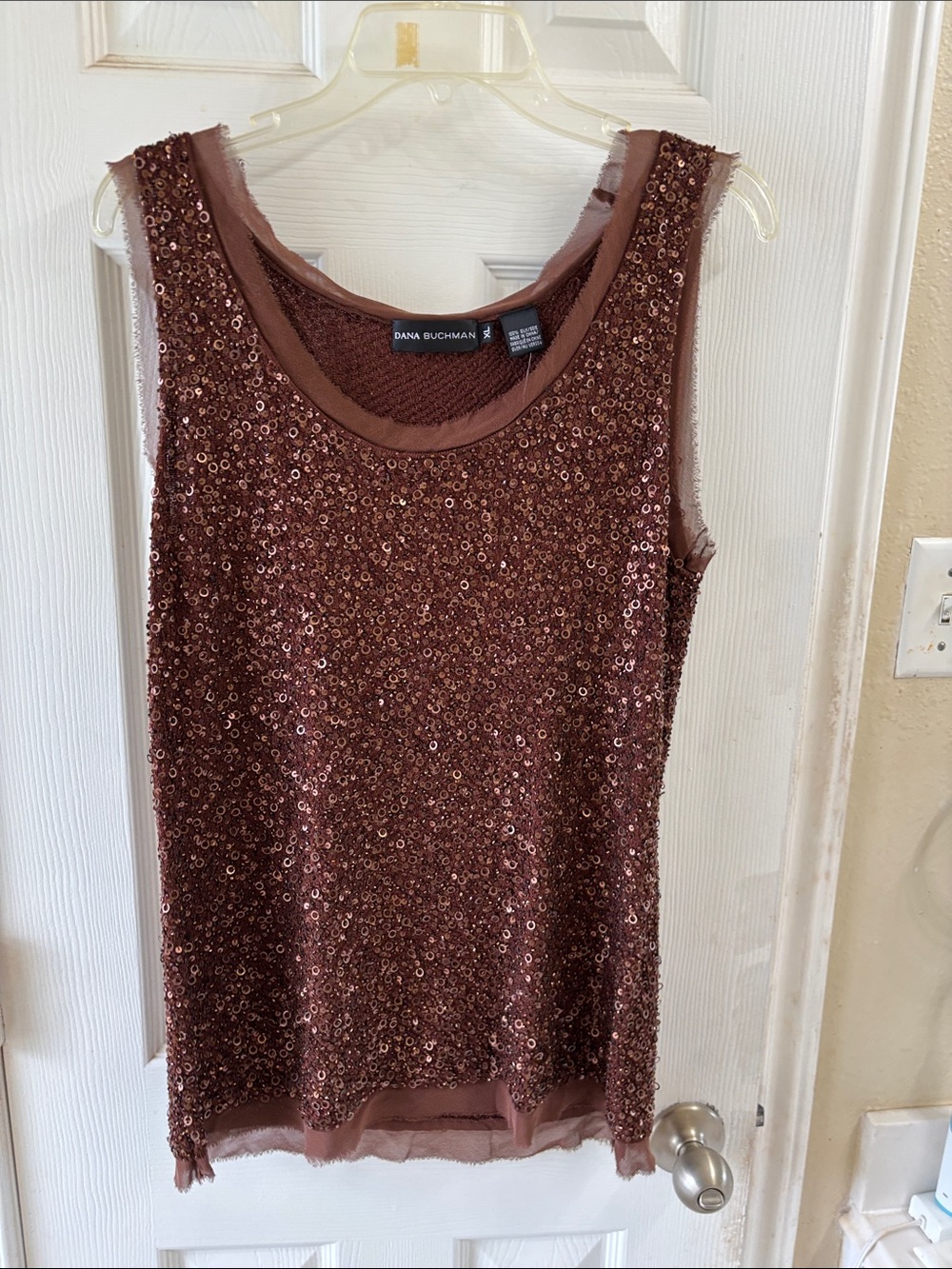Dana Buchman Brown Silk sequined top. NWT